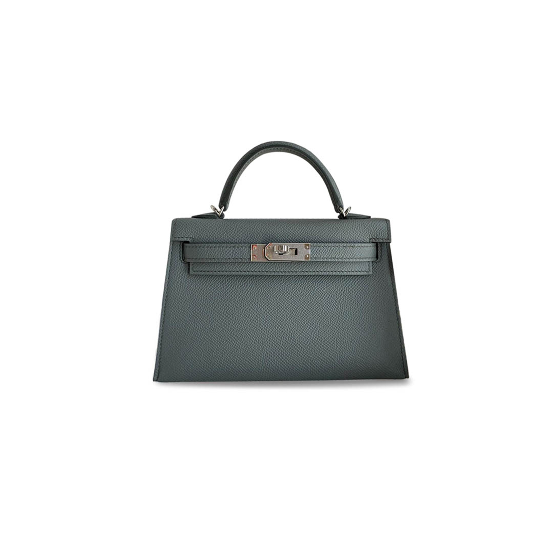 HERMÈS MINI KELLY II EPSOM ALMOND GREEN SILVER BUCKLE (19*12*5.5cm) 